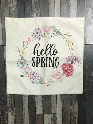 Hello Spring Floral Wreath Pillow Case