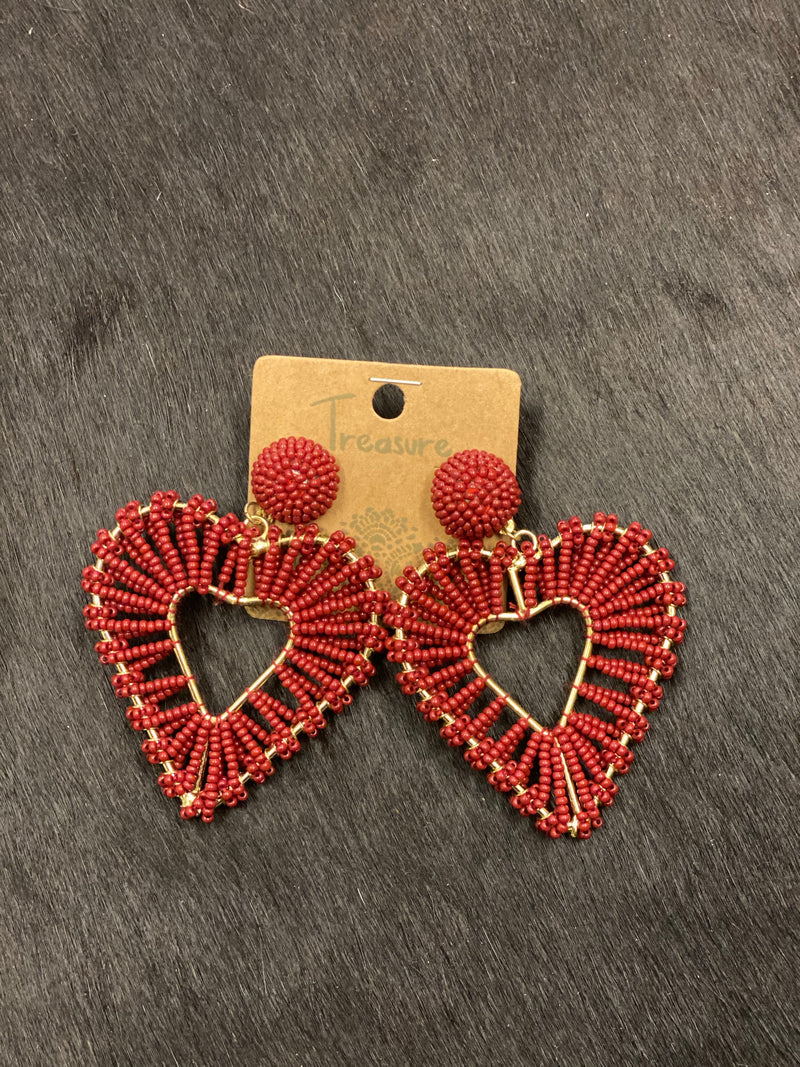 Burgundy Basket Heart Earrings