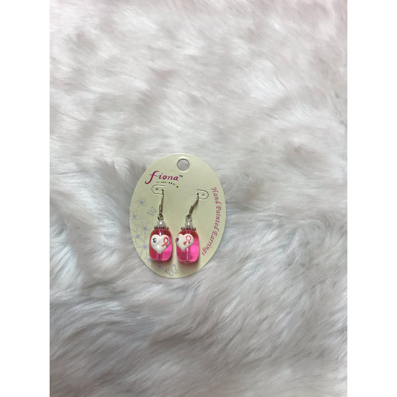 Bright Pink Sparkly Breast Cancer Earrings