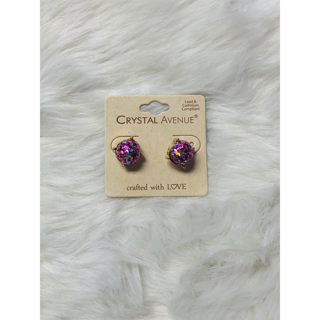 Sparkling Pink Glitter Stud Earrings